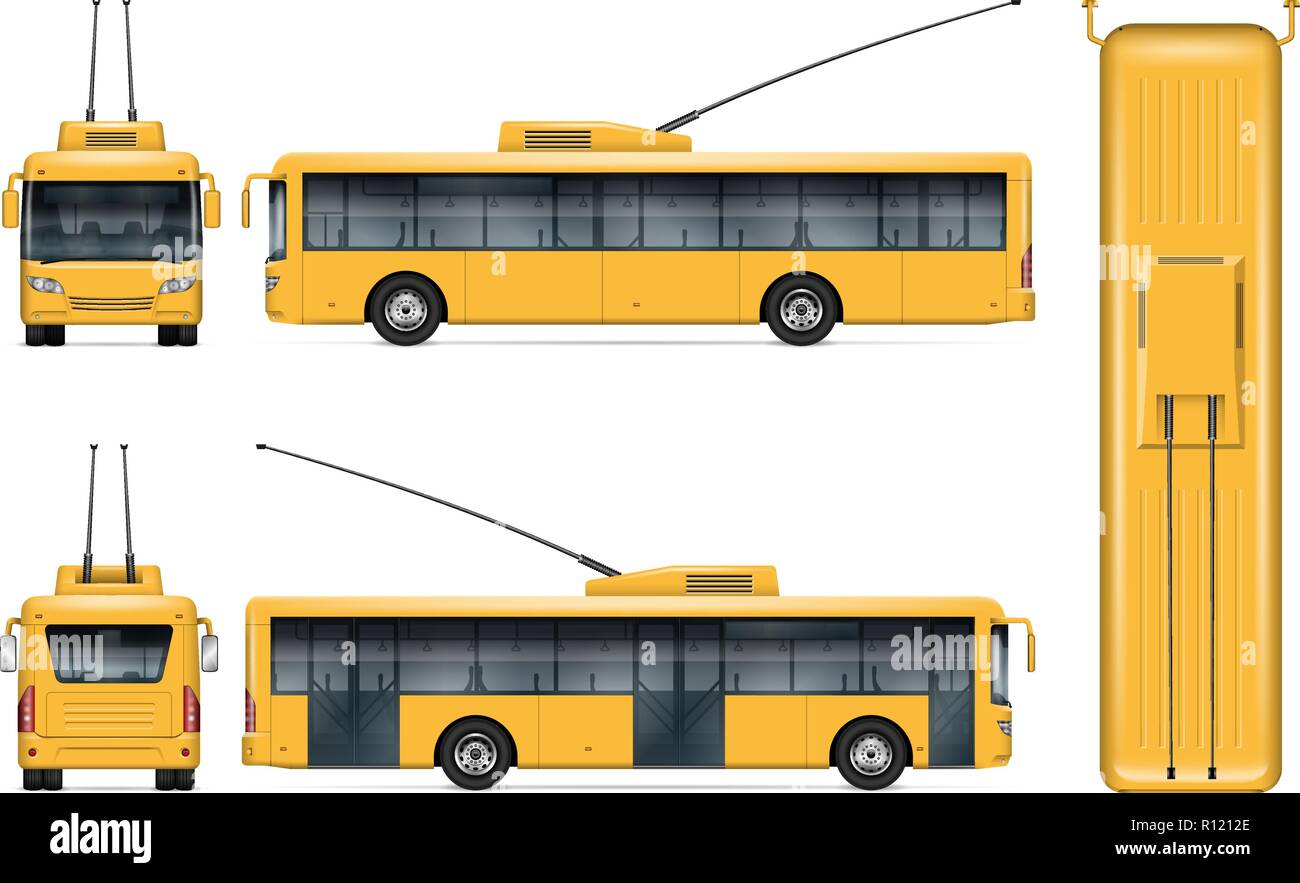 Yellow trolleybus vector mockup on white background for vehicle ...