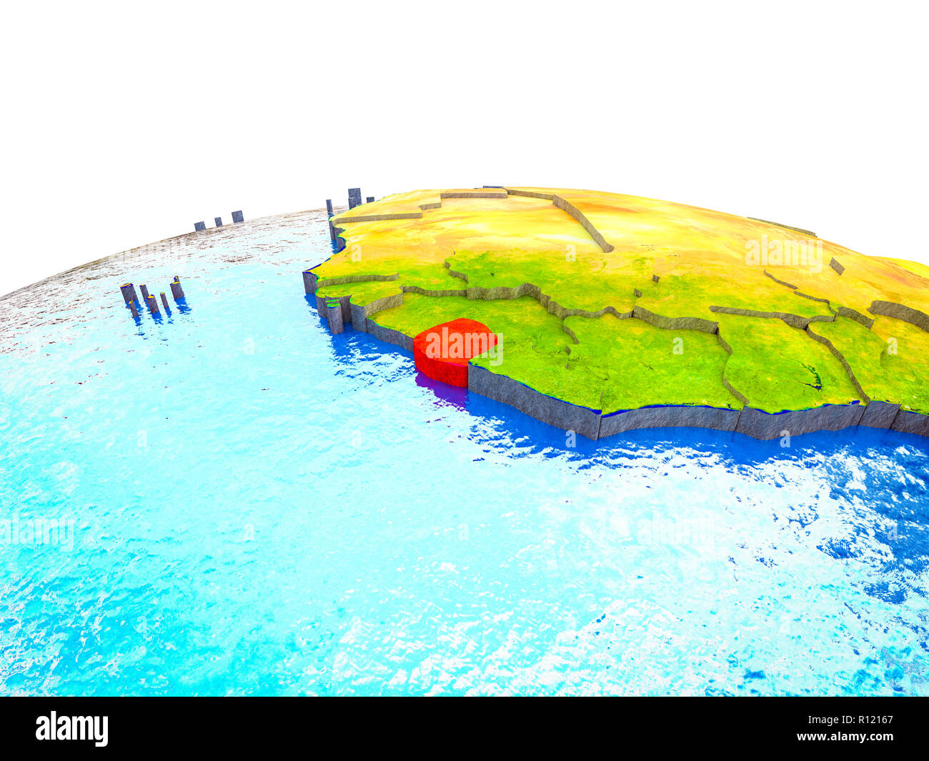Sierra Leone on 3D Earth with visible countries and blue oceans with ...