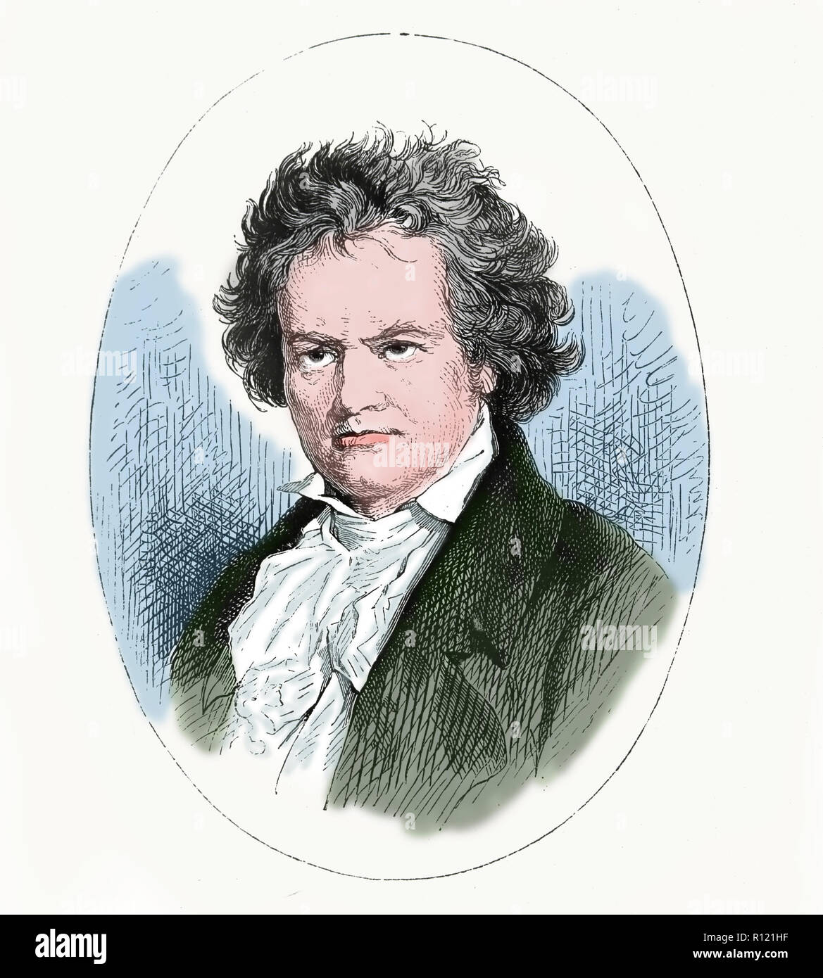 Ludwing van Beethoven (1770-1827). German composer and pianist. Engraving of Germania, 1882. Stock Photo