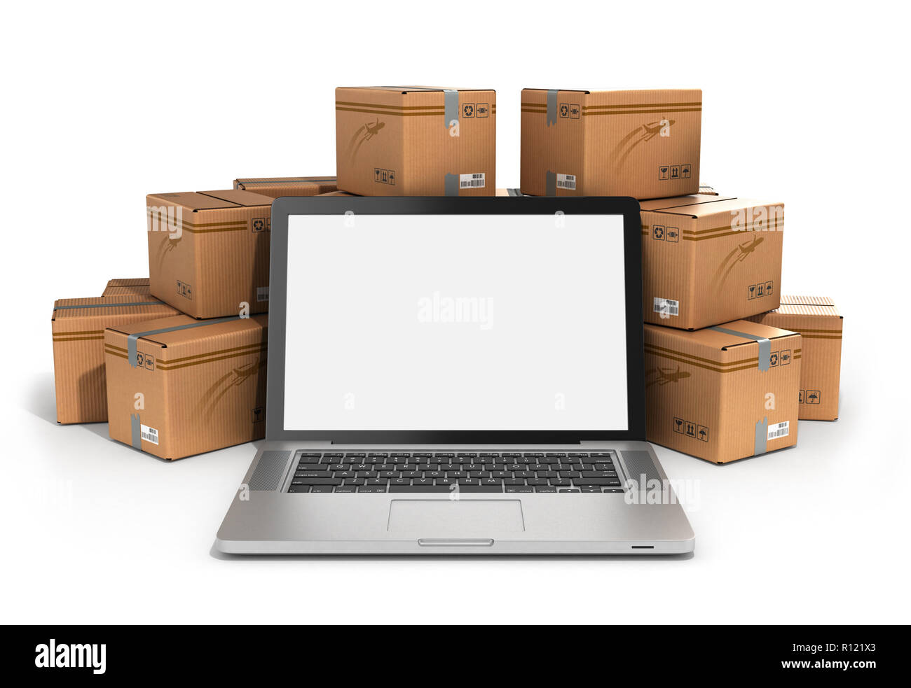 cardboard boxes package parcels and laptop Logistic, cargo, delivery