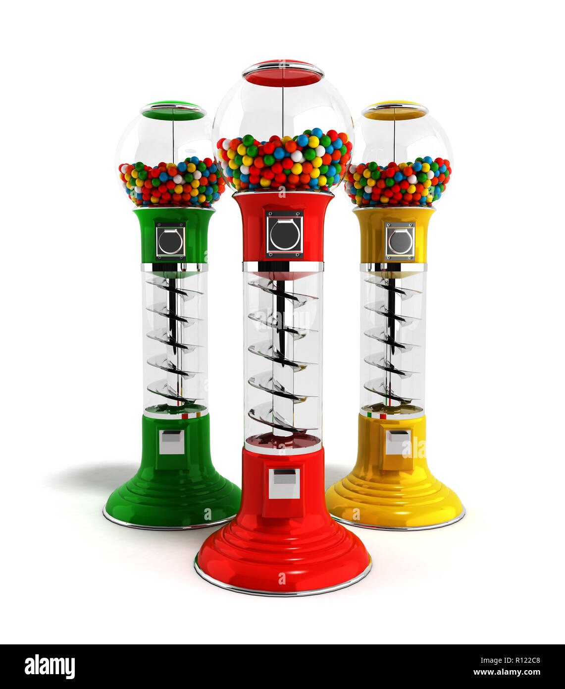 colored vintage gumball dispenser machine made of glass and reflective