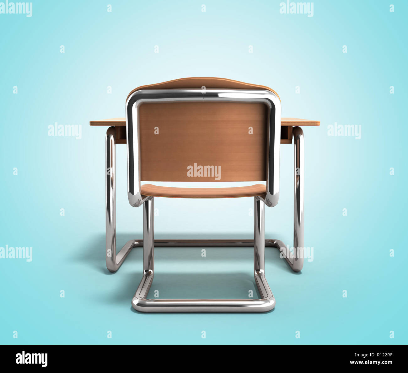 school desk and chair 3d render on gradient background Stock Photo