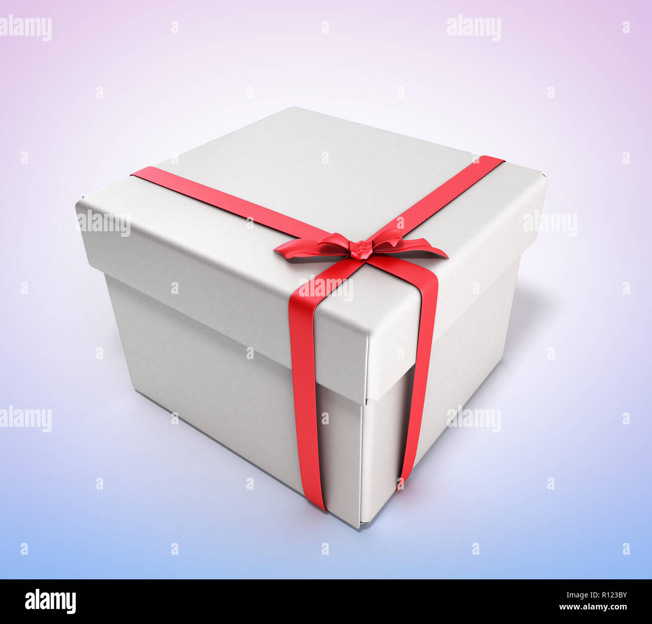 White Square Gift Box close with Red Ribbon and Bow 3d render Stock ...