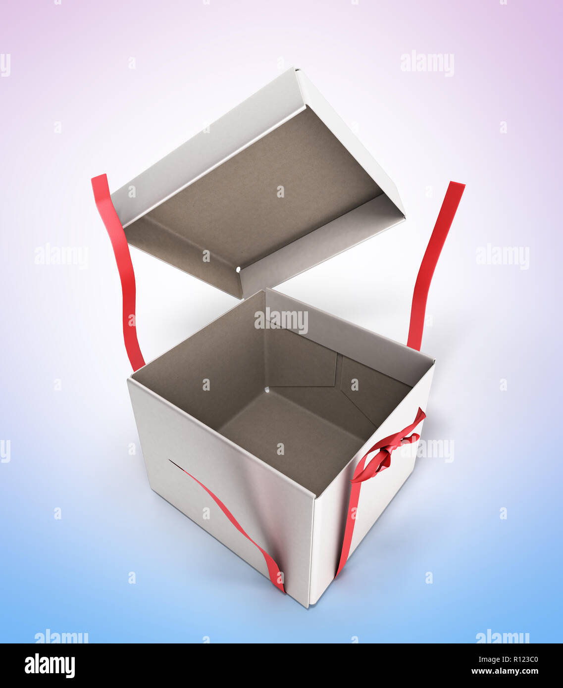 White Square Gift Box with Red Ribbon and Bow 3d render on gradient ...