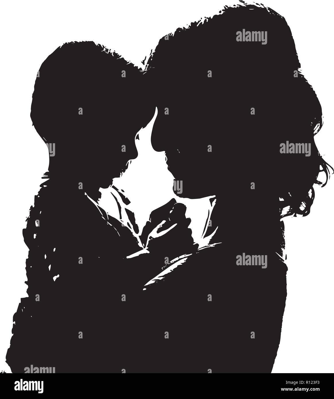 black and white silhouette mother and baby Stock Vector