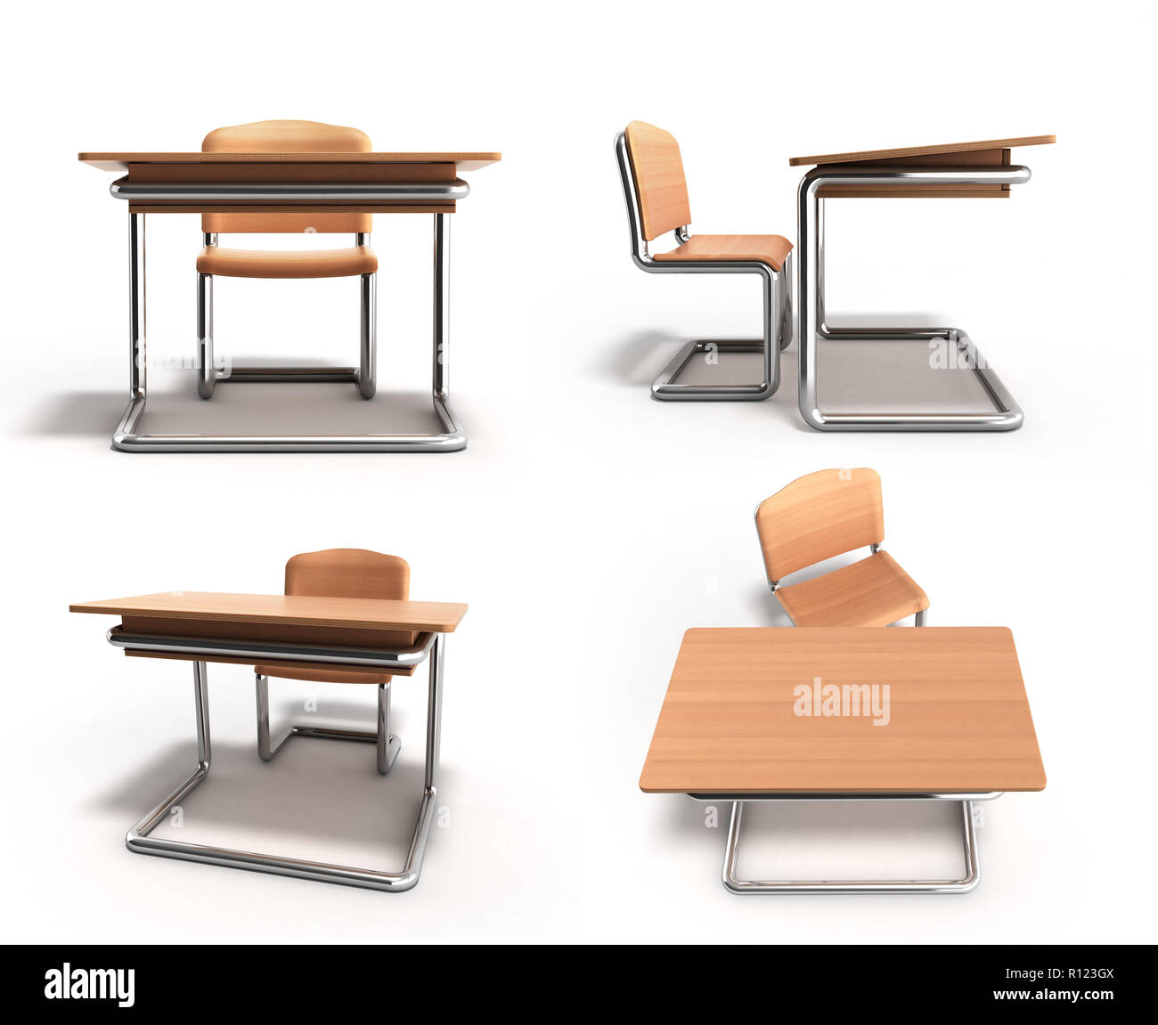 school desk and chair 3d render on white background Stock Photo