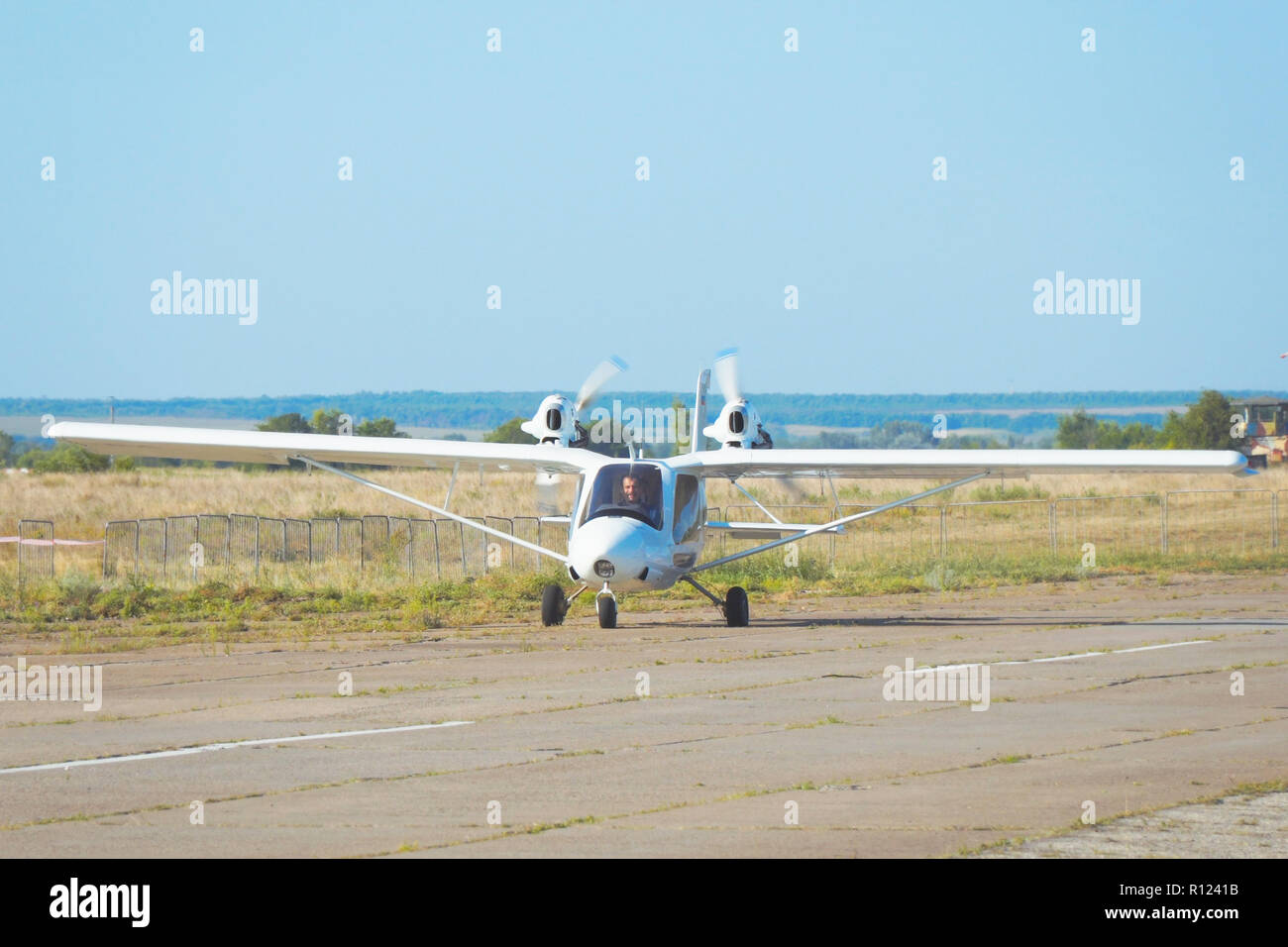 Light plane on the runway Stock Photo