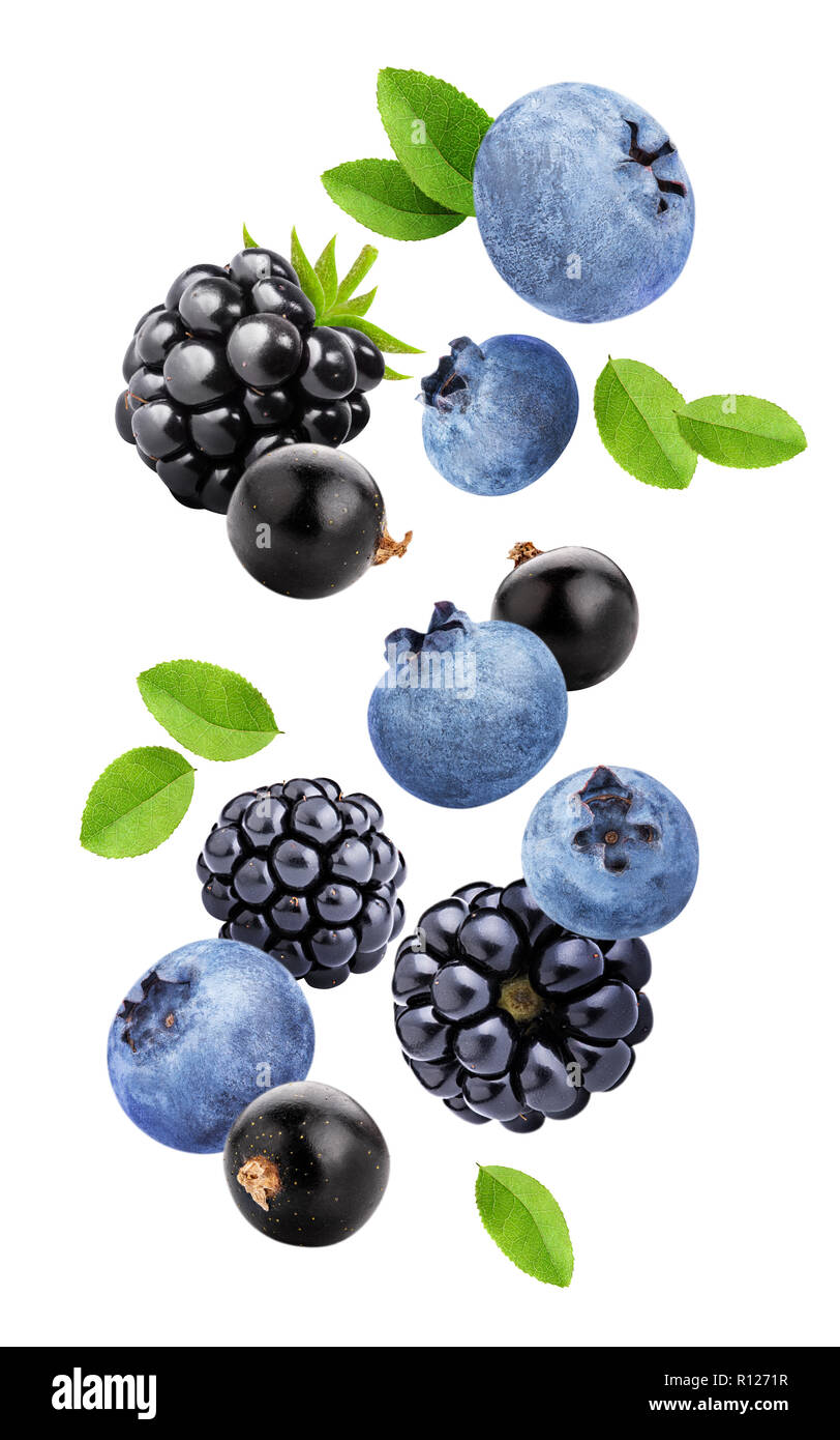 Flying berries isolated on white background with clipping path Stock Photo
