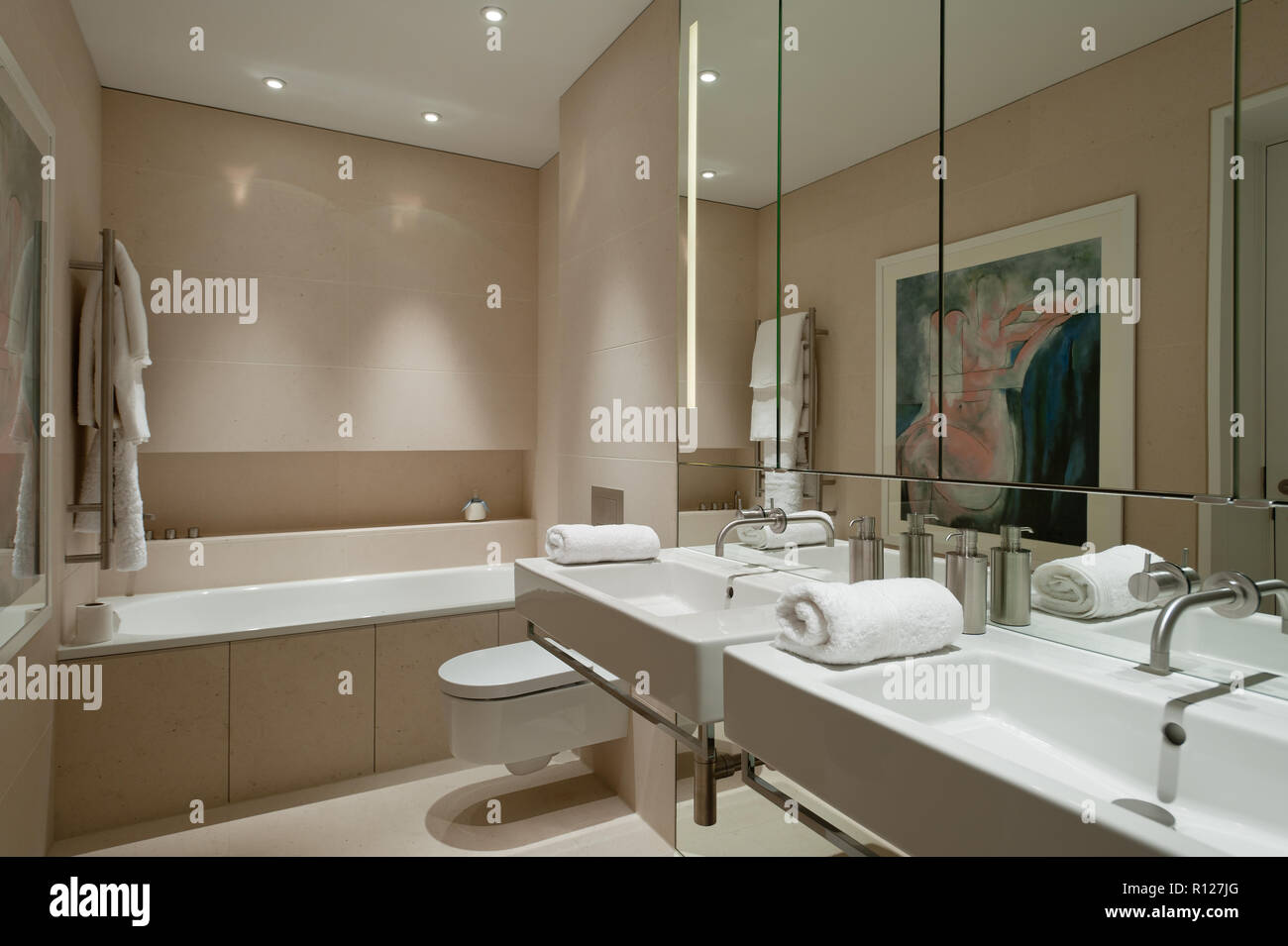 Brown and white bathroom Stock Photo