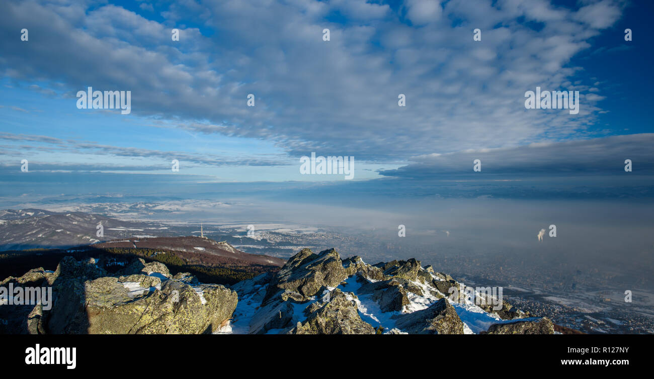 Beautiful winter sunrise on a mountain top - frozen beauty with snowy ...