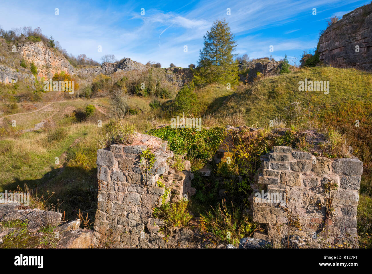 Llanymynech Rocks Nature Reserve, on the English/Welsh border, near Oswestry. Stock Photo