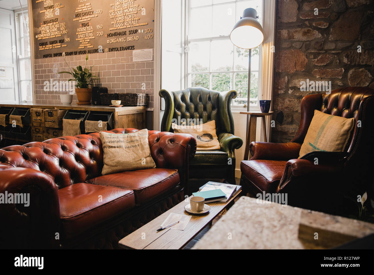 Empty Interior Of A Small Cafe There Is A Seating Area With
