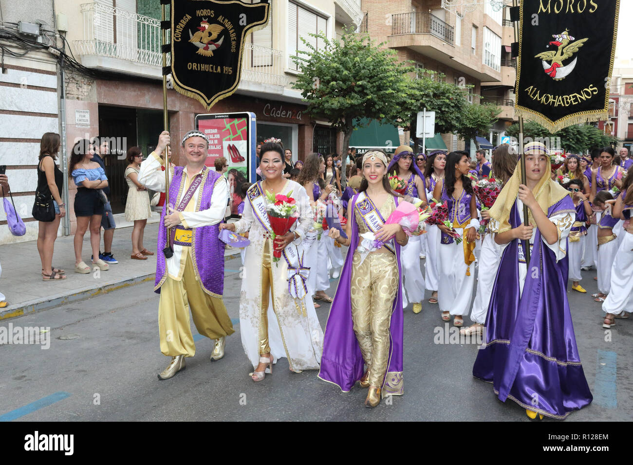 The Moros Almohabenos company on a street parade during the Moors and Christians (Moros y Cristianos) historical reenactment in Orihuela, Spain Stock Photo