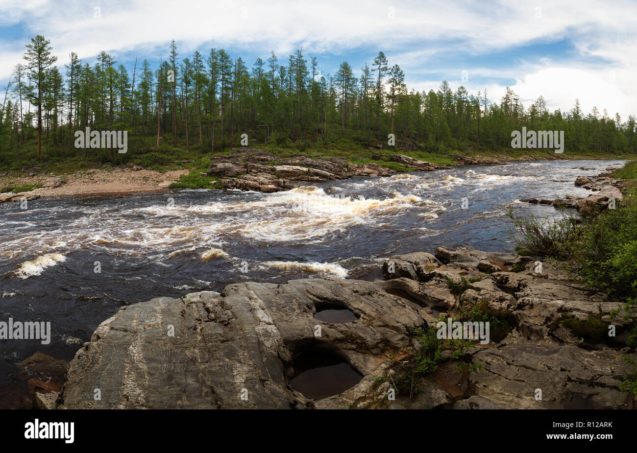 Threshold on the Gorbylakh River in South Yakutia, Russia Stock Photo