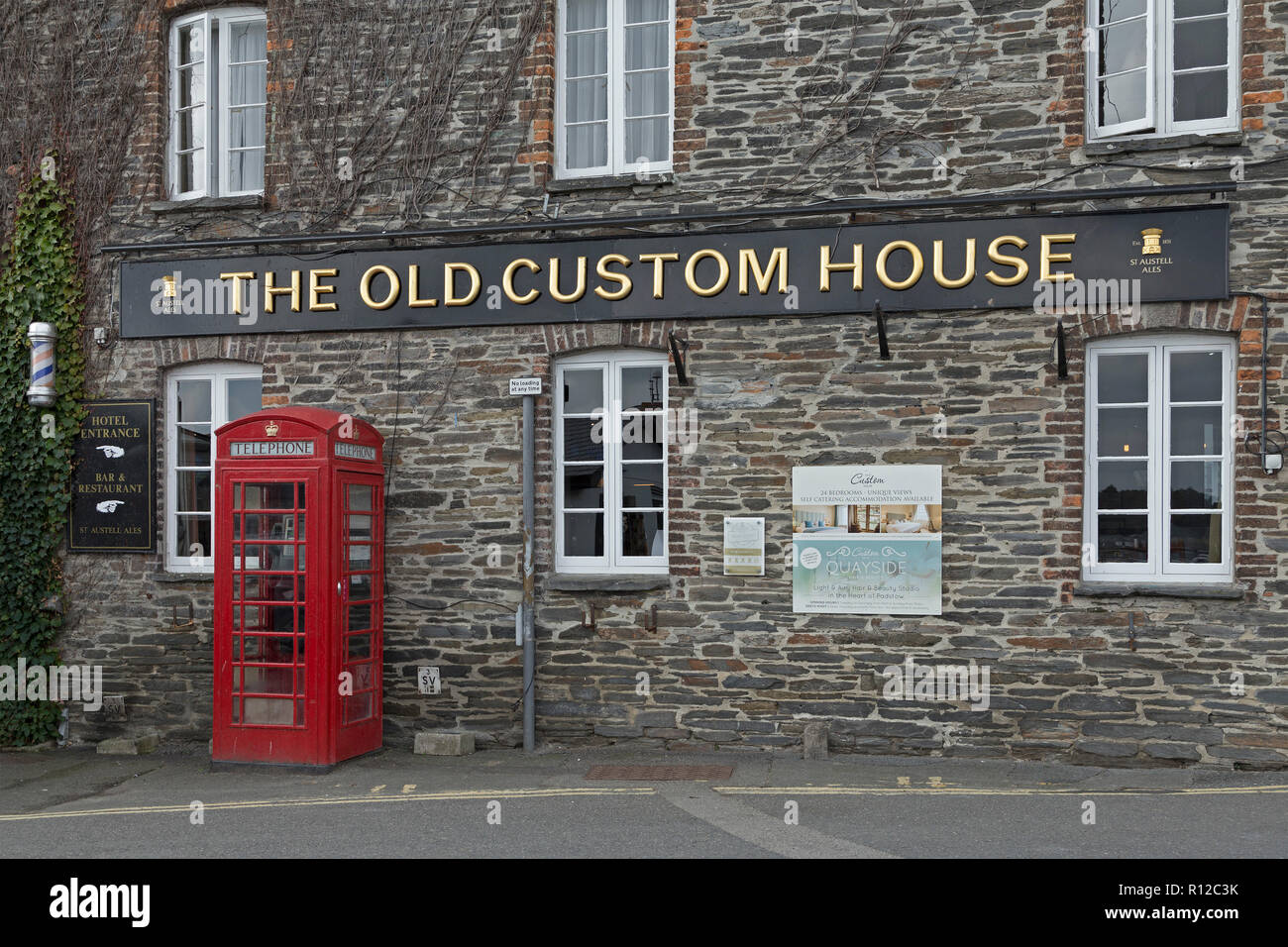 traditional telephone booth, Padstow, Cornwall, England, Great Britain Stock Photo