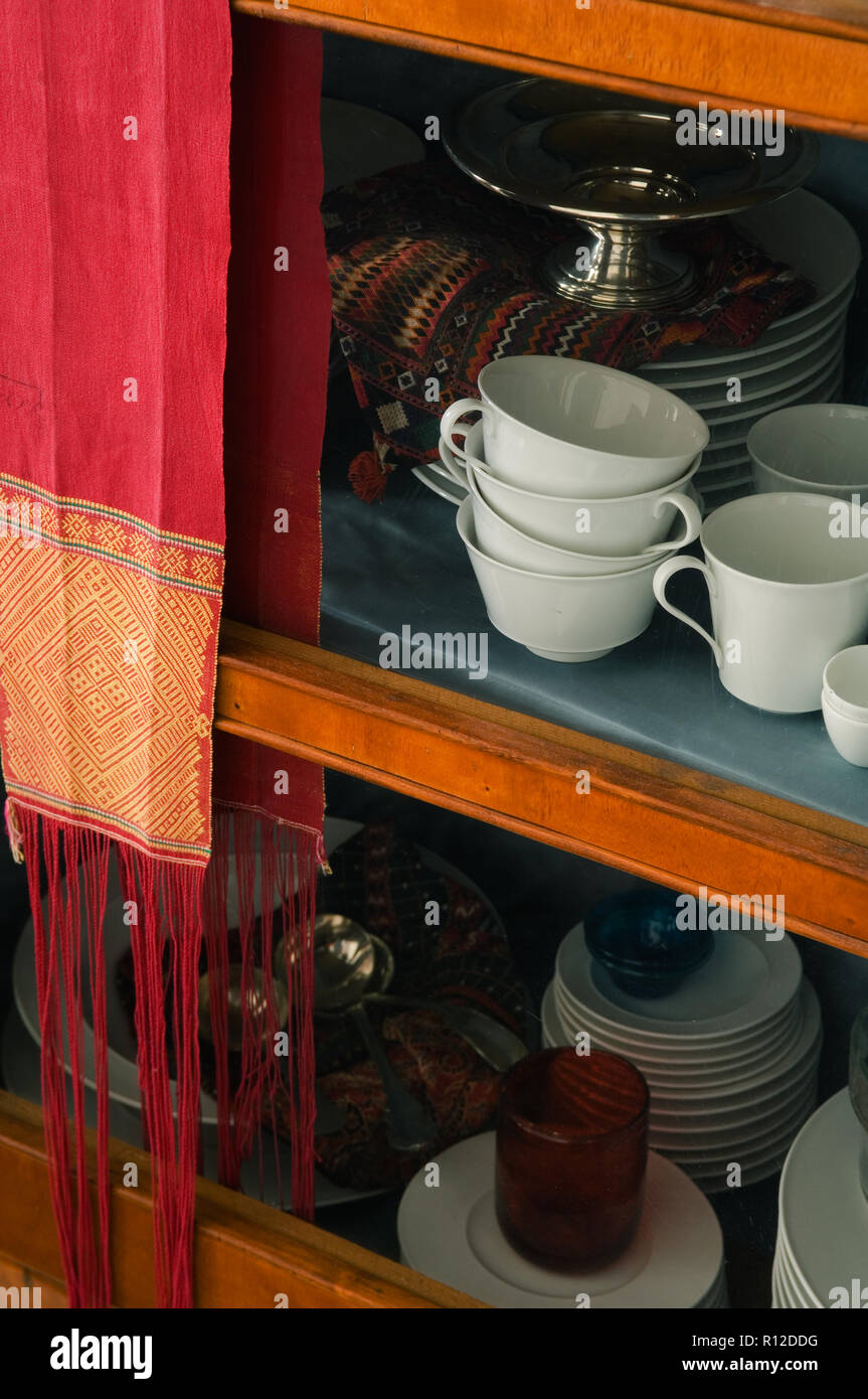 Tableware in display case Stock Photo Alamy