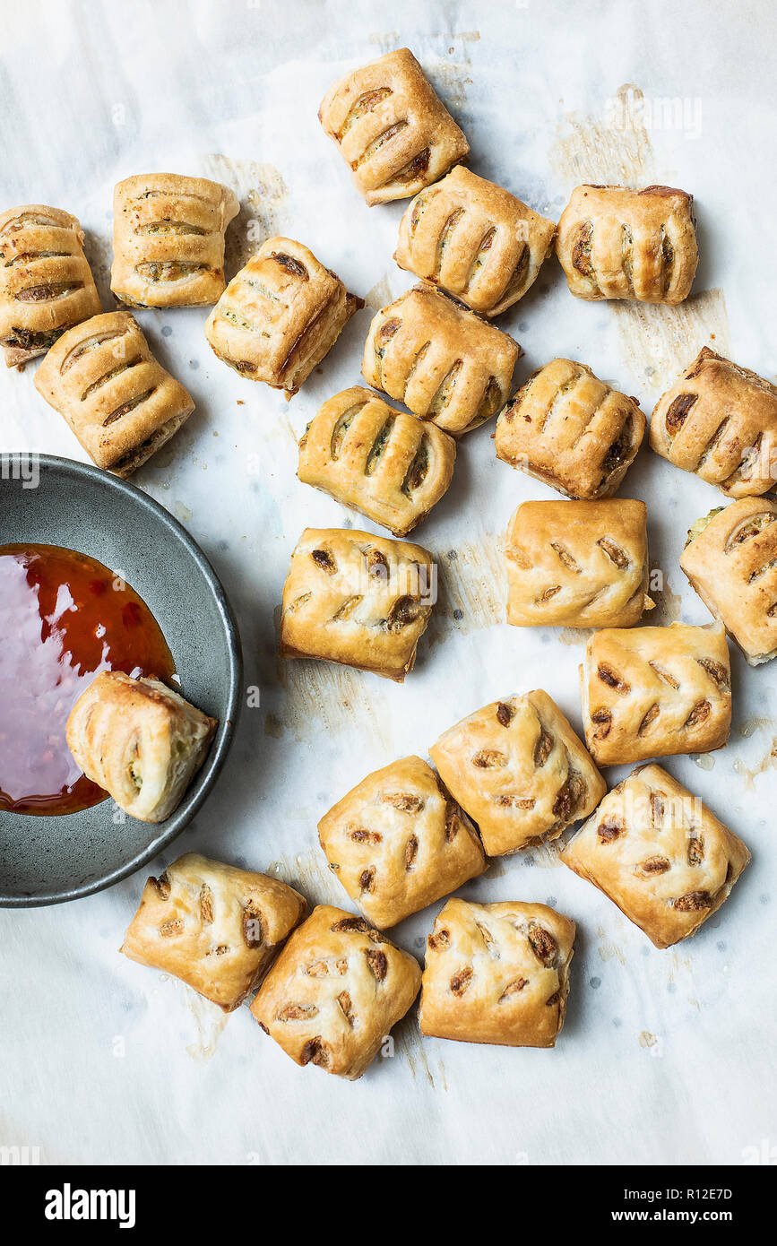 Puff pastry with dipping sauce Stock Photo