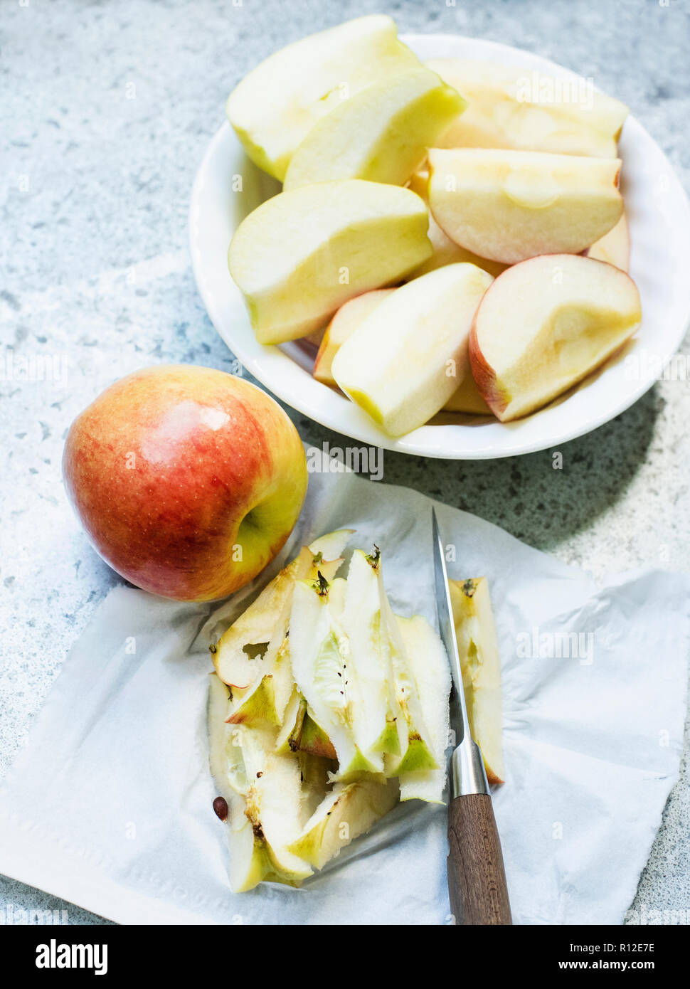 Sliced apples with core removed Stock Photo