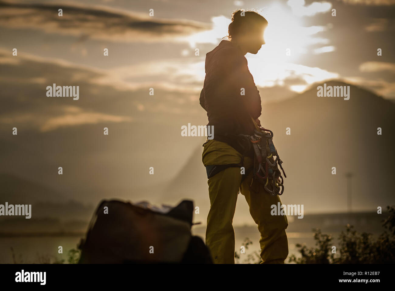 Woman on rock climbing trip, Squamish, Canada Stock Photo