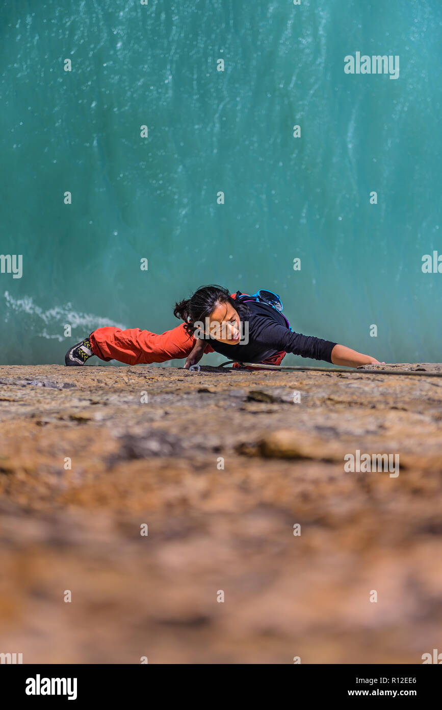 Woman rock climbing, Squamish, Canada Stock Photo