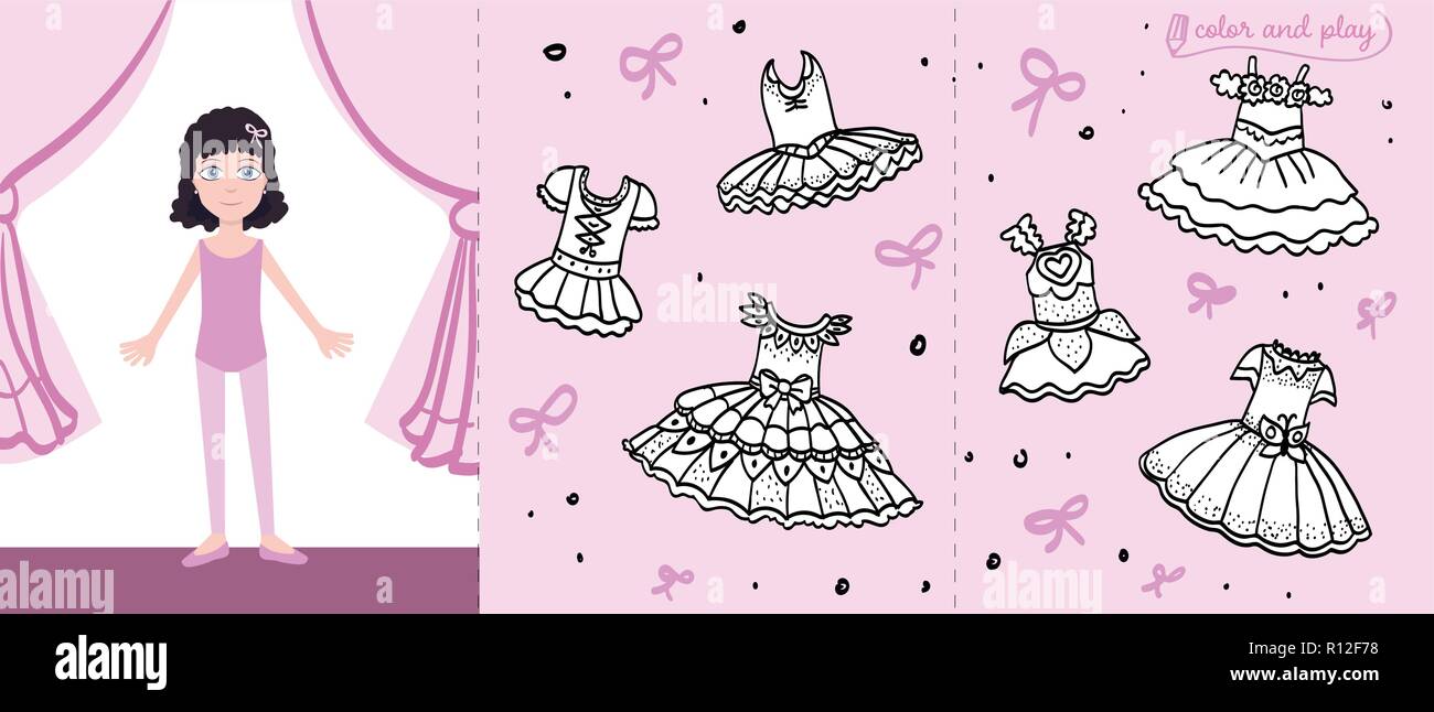 Little Ballet Dancer On Stage Colored Paper Doll In Cartoon Style