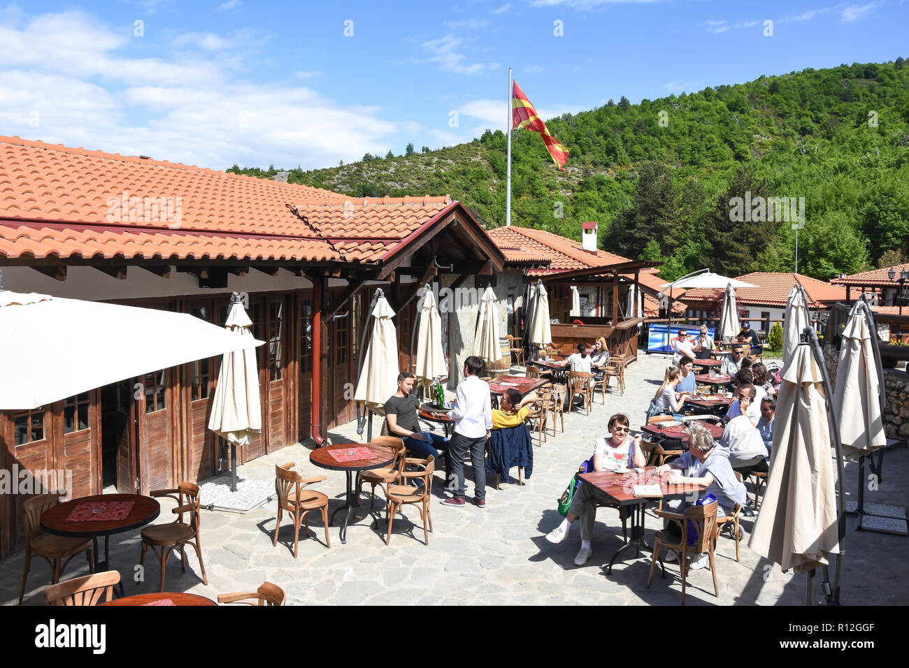 Cafe outdoor restaurant terrace macedonian village resort gorno hires