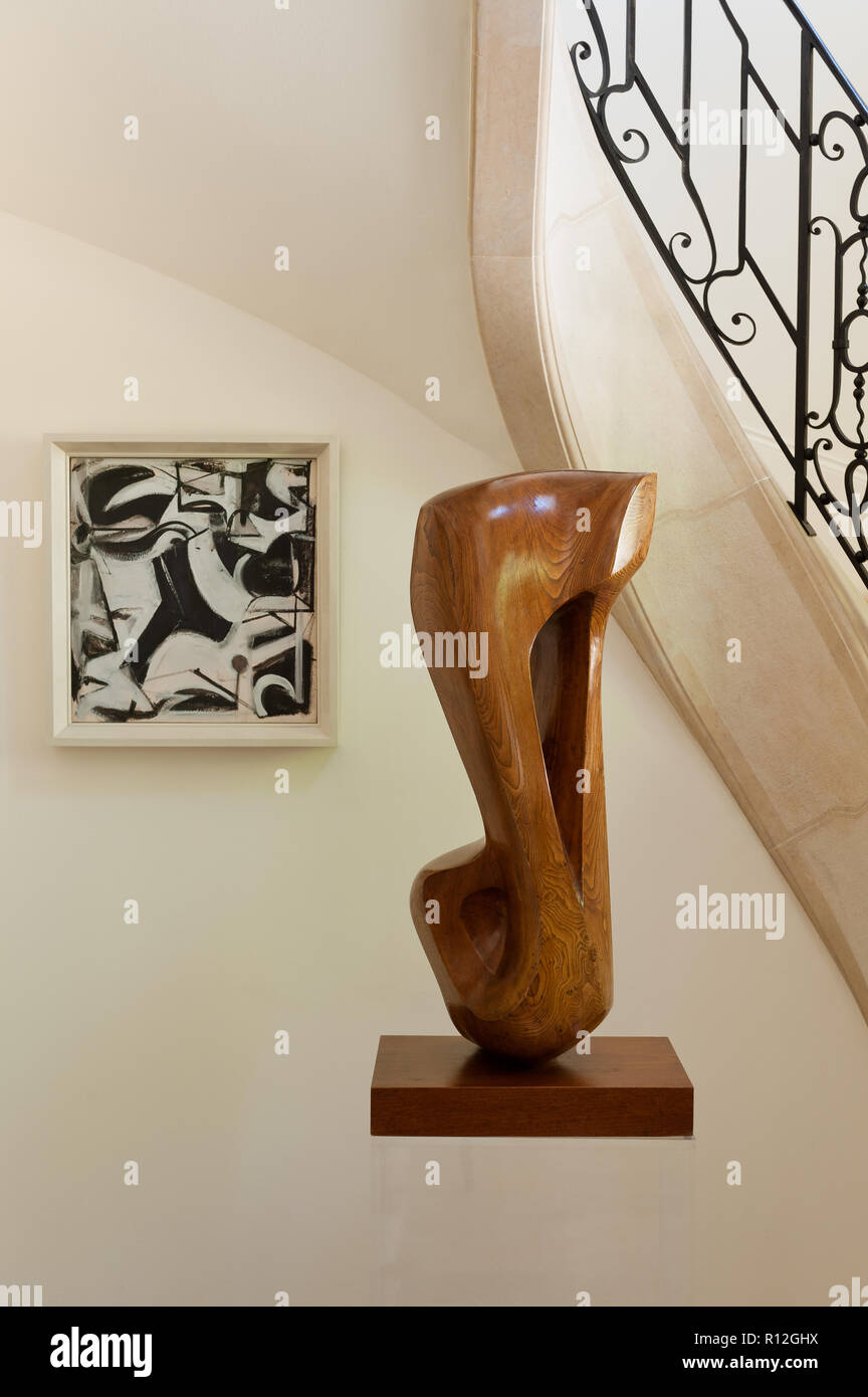 Wooden sculpture by painting Stock Photo
