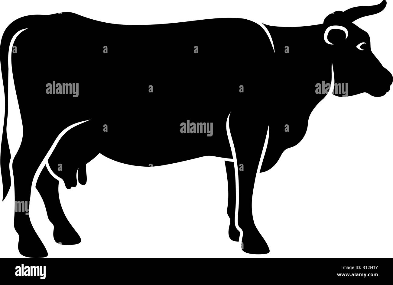 Silhouette of a cow isolated on white Stock Vector