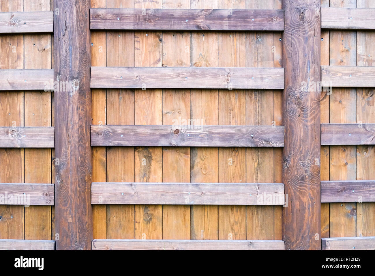 wall of oak boards. Vintage wood background Stock Photo