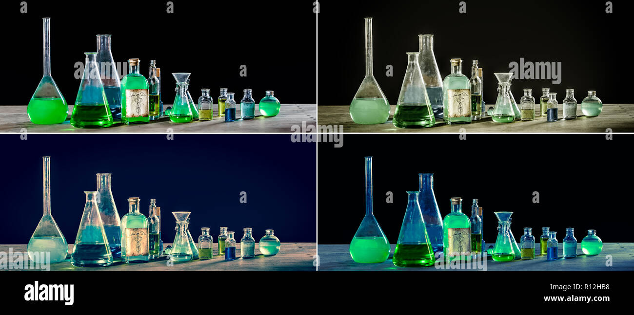 Chemical equipment on the table Stock Photo