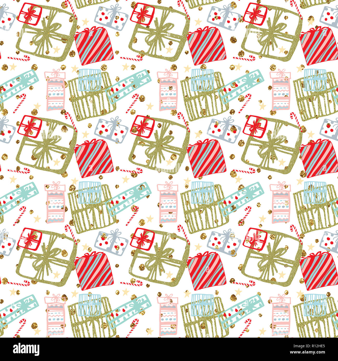 Seamless Christmas and New Year background pattern, digital paper. Stock Photo