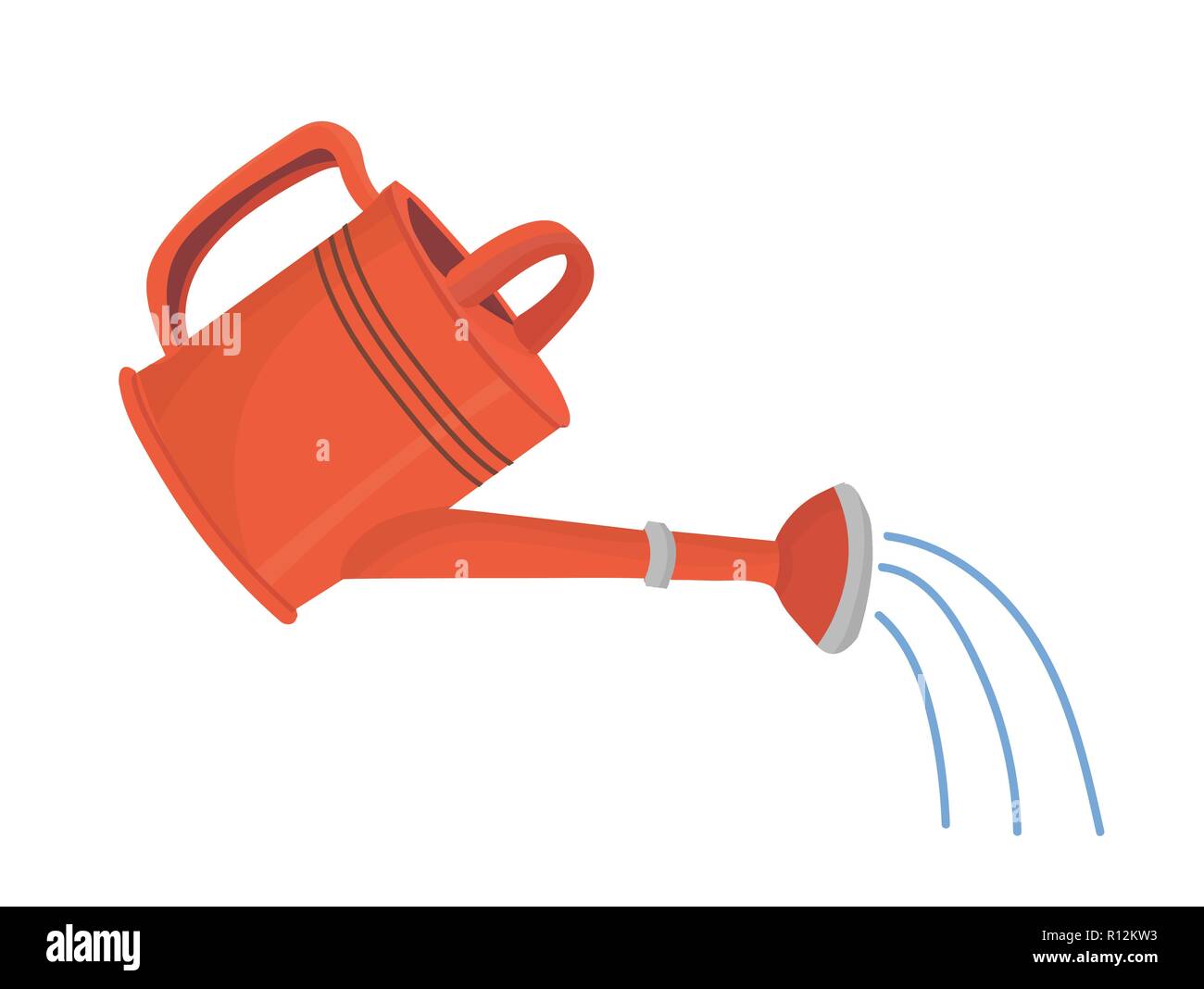 Red Garden Watering Can In Use With Water Shower Vector Isolated Object In Cartoon Style For Your Design Stock Vector Image Art Alamy