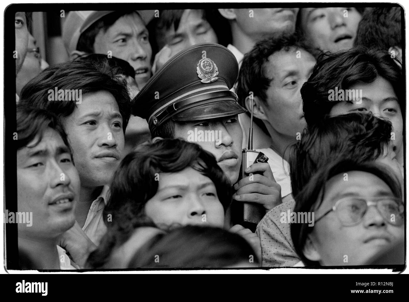 China Shanghai a few days after the massacre in Tiananmen Square in June 1989. Scans made in 2018 Students on the Shanghai University campus protest and mourn the deaths of fellow students in Beijing. Stock Photo