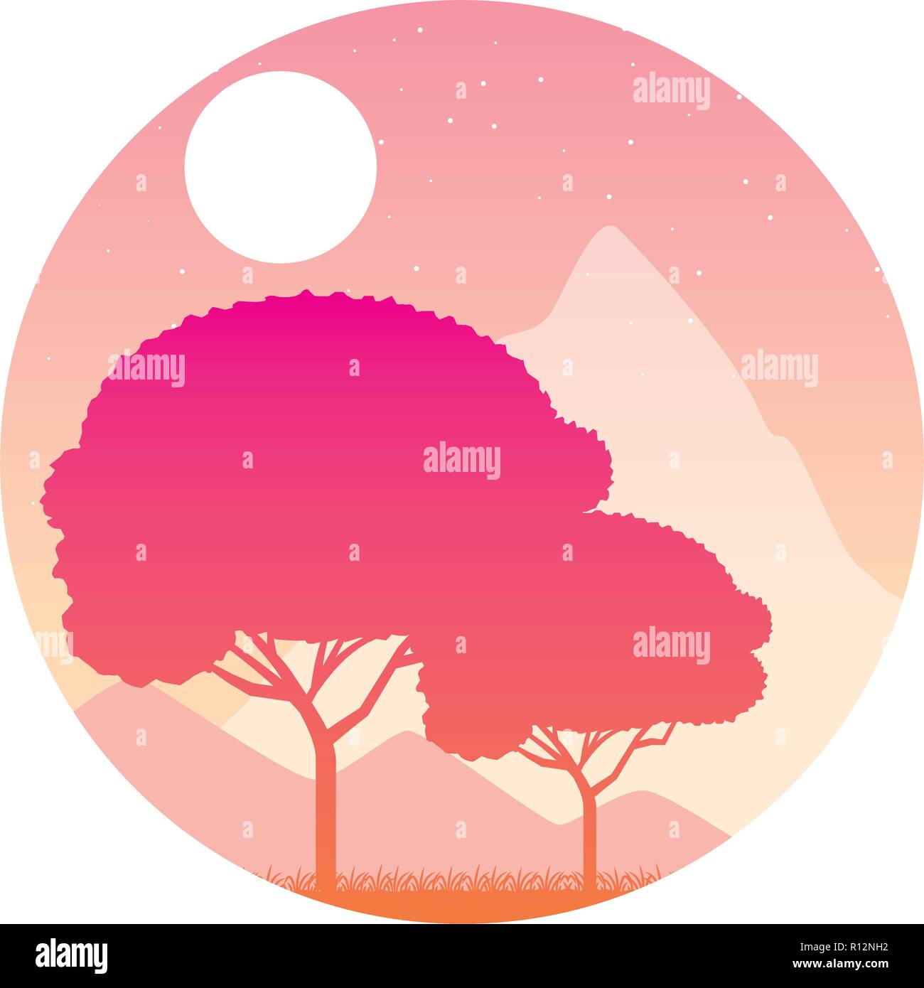 trees moon mountains nature landscape background vector illustration ...