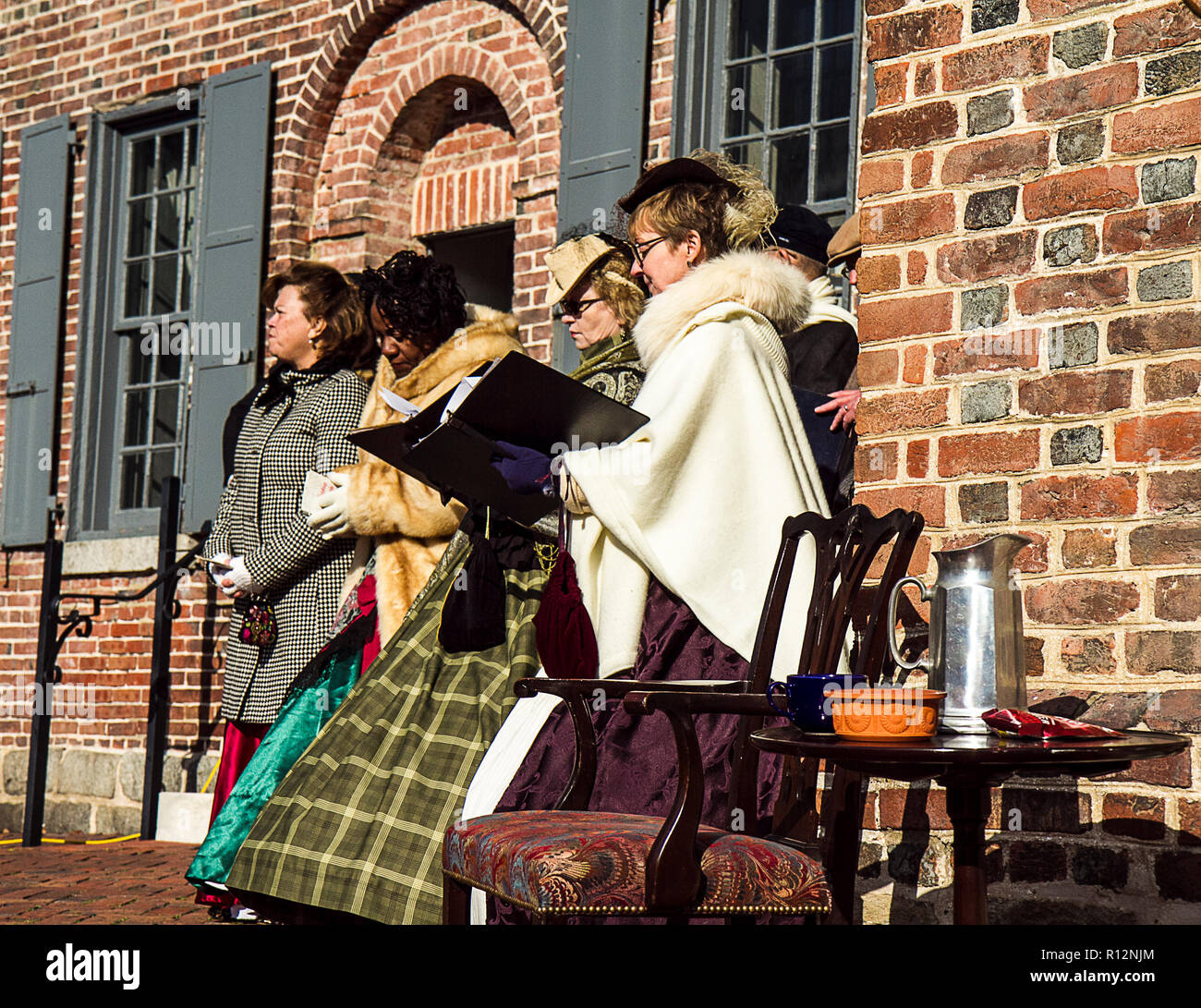 Christmas celebration in Old New Castle with actors in costumes from a