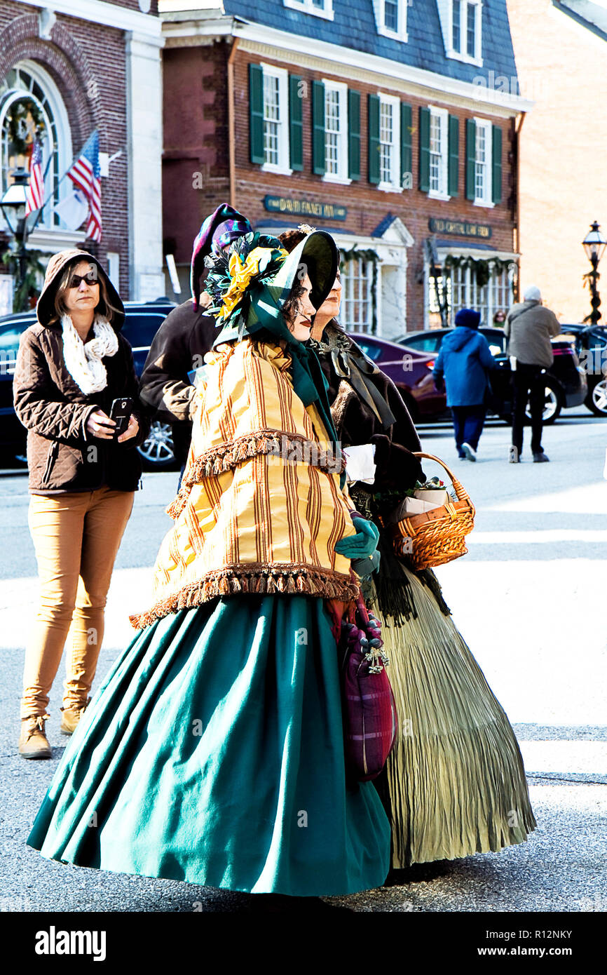 Christmas celebration in Old New Castle with actors in costumes from a