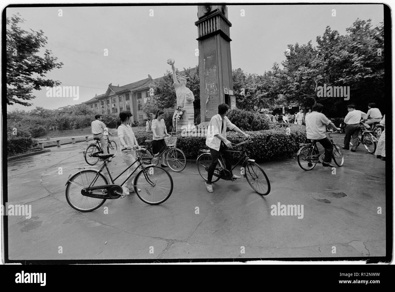 China Shanghai a few days after the massacre in Tiananmen Square in June 1989. Scans made in 2018 Students on the Shanghai University campus protest and mourn the deaths of fellow students in Beijing. Stock Photo