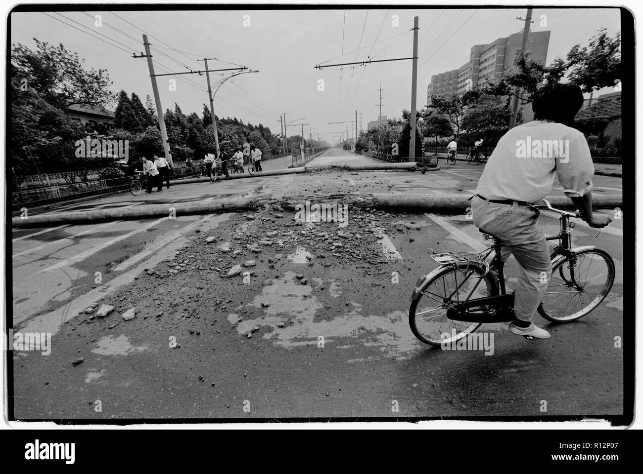China Shanghai a few days after the massacre in Tiananmen Square in June 1989. Scans made in 2018 Students on the Shanghai University campus protest and mourn the deaths of fellow students in Beijing. Stock Photo