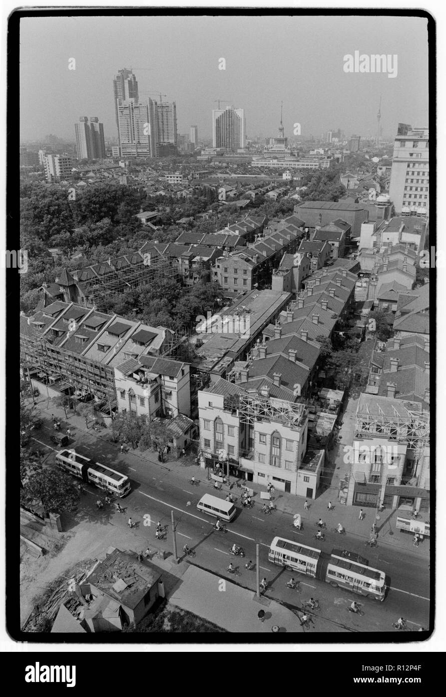 China Shanghai a few days after the massacre in Tiananmen Square in June 1989. Scans made in 2018 Building work in Shanghai 1989 Stock Photo