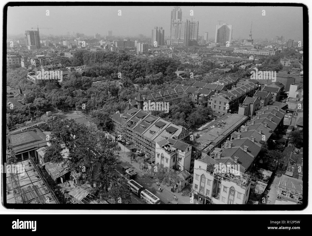 China Shanghai a few days after the massacre in Tiananmen Square in June 1989. Scans made in 2018 Building work in Shanghai 1989 Stock Photo