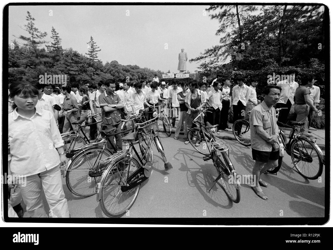 China Shanghai a few days after the massacre in Tiananmen Square in June 1989. Scans made in 2018 Students on the Shanghai University campus protest and mourn the deaths of fellow students in Beijing. Stock Photo