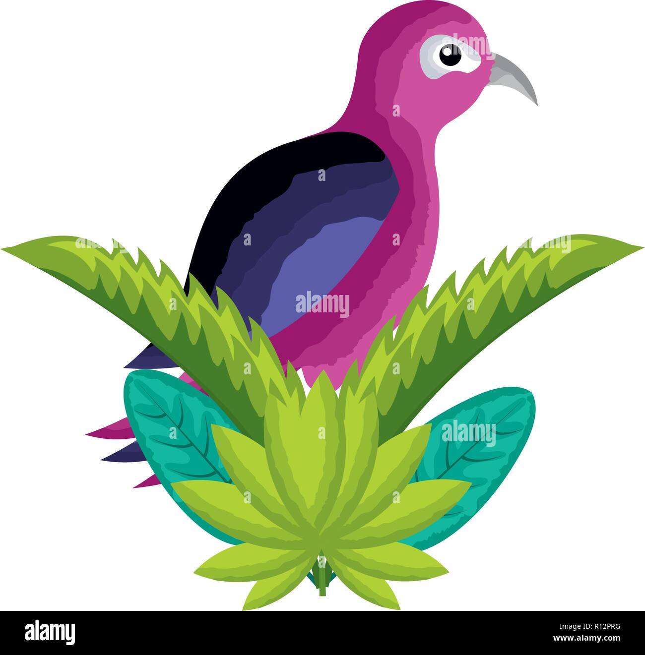 bird leaves tropical on white background vector illustration Stock ...