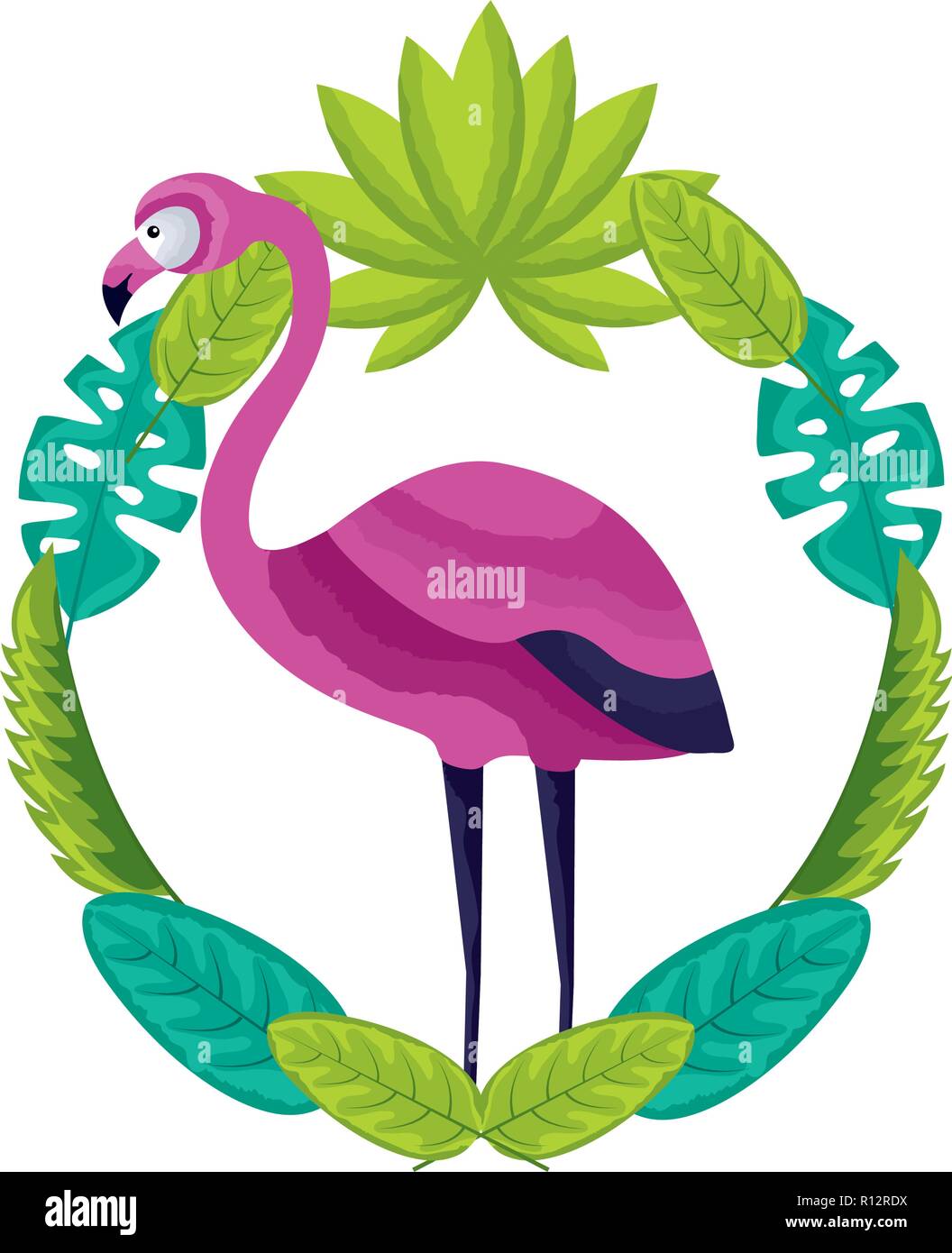 exotic flamingo bird leaves tropical vector illustration Stock Vector ...