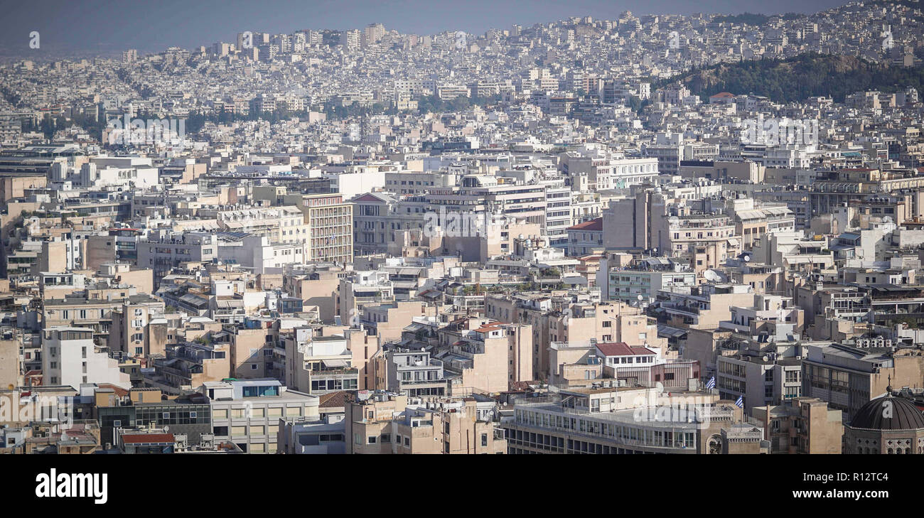 October 24, 2018 - Athens, Attiki, Greece - A general view of Athens city  center..The Acropolis of Athens is an ancient citadel located on a rocky  outcrop above the city of Athens