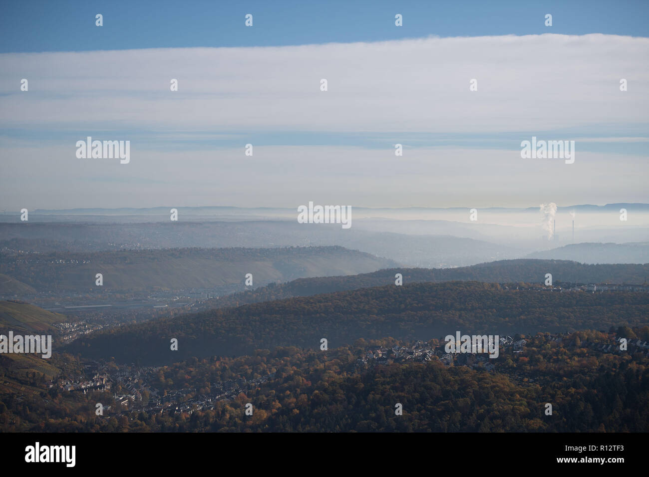 Stuttgart, Germany. 07th Nov, 2018. View from the television tower to the hills and the Altbach/Deizisau power plants, which can be seen at the back right of the picture. Credit: Marijan Murat/dpa/Alamy Live News Stock Photo