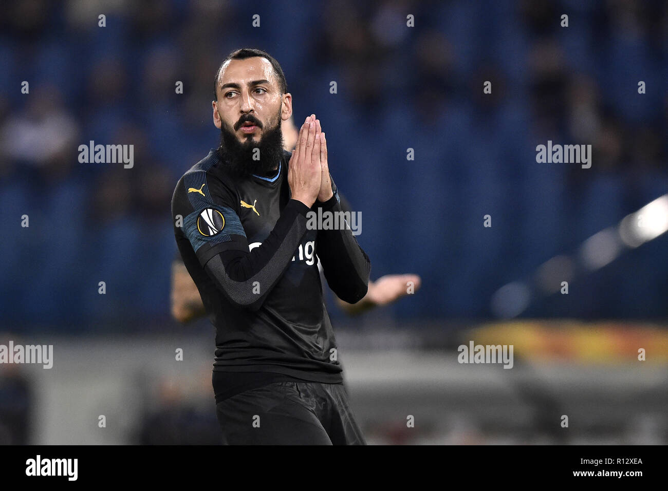 Rome, Italy. 8th November, 2018. Kostas Mitroglou of Olimpique de Marseille looks dejected during the UEFA Europa League Group Stage match between Lazio and Olympique de Marseille at Stadio Olimpico, Rome, Italy on 8 November 2018. Photo by Giuseppe Maffia. Credit: UK Sports Pics Ltd/Alamy Live News Stock Photo