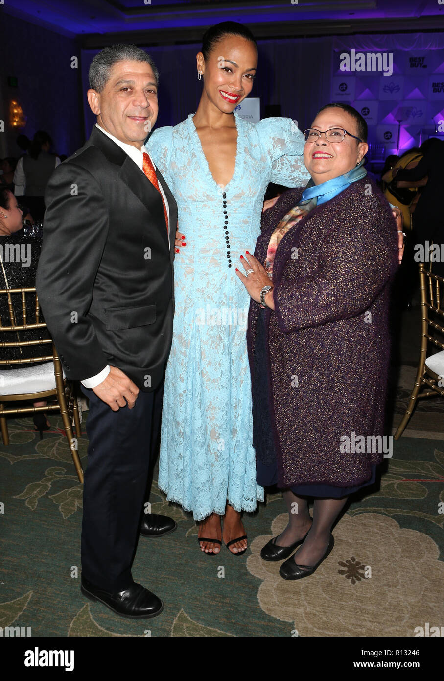 Los Angeles, Ca, USA. 8th Nov, 2018. Zoe Saldana with parents Aridio