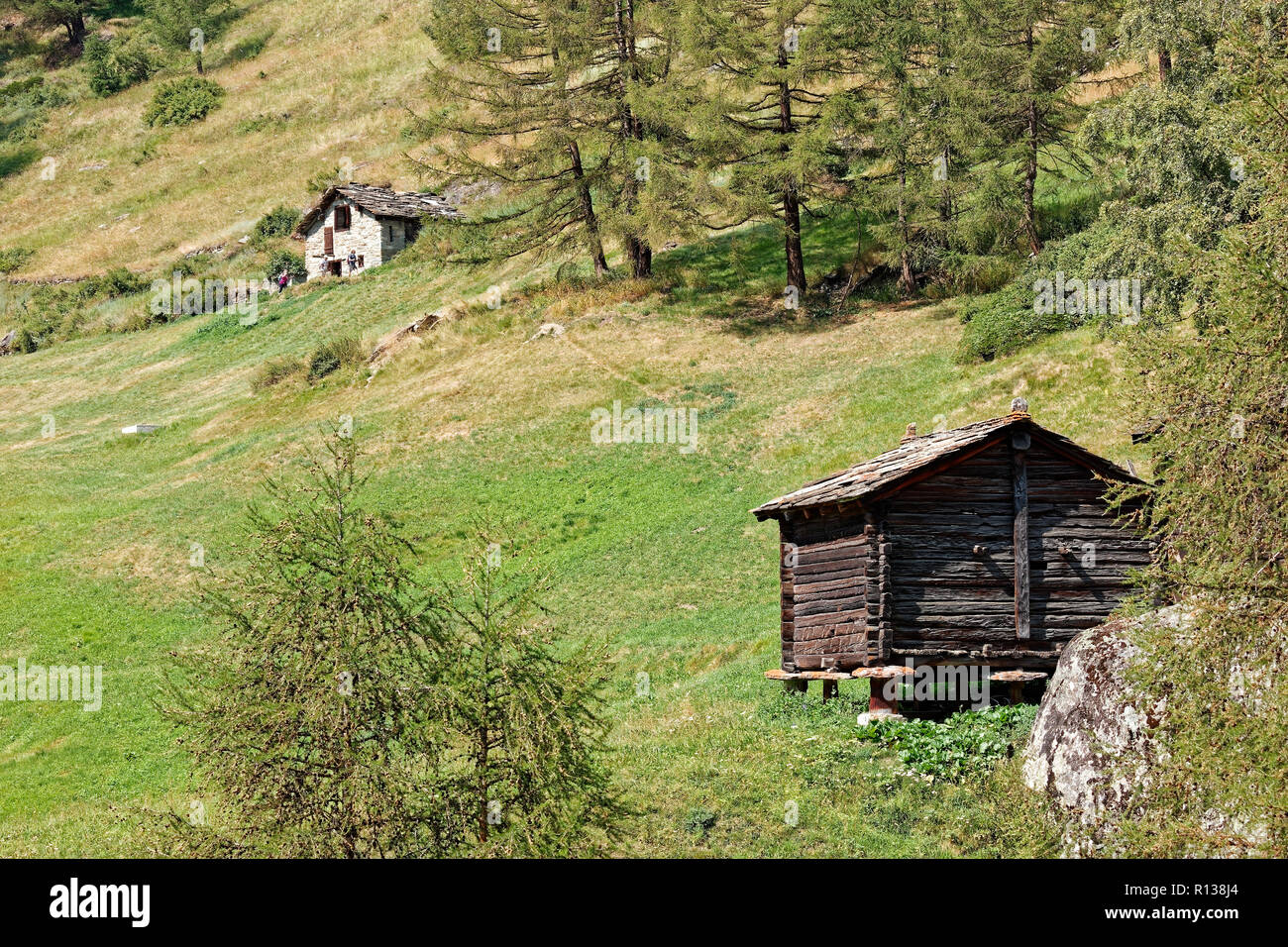 Zermatt Valais Switzerland Old Barns Above Zermatt Stock Photo