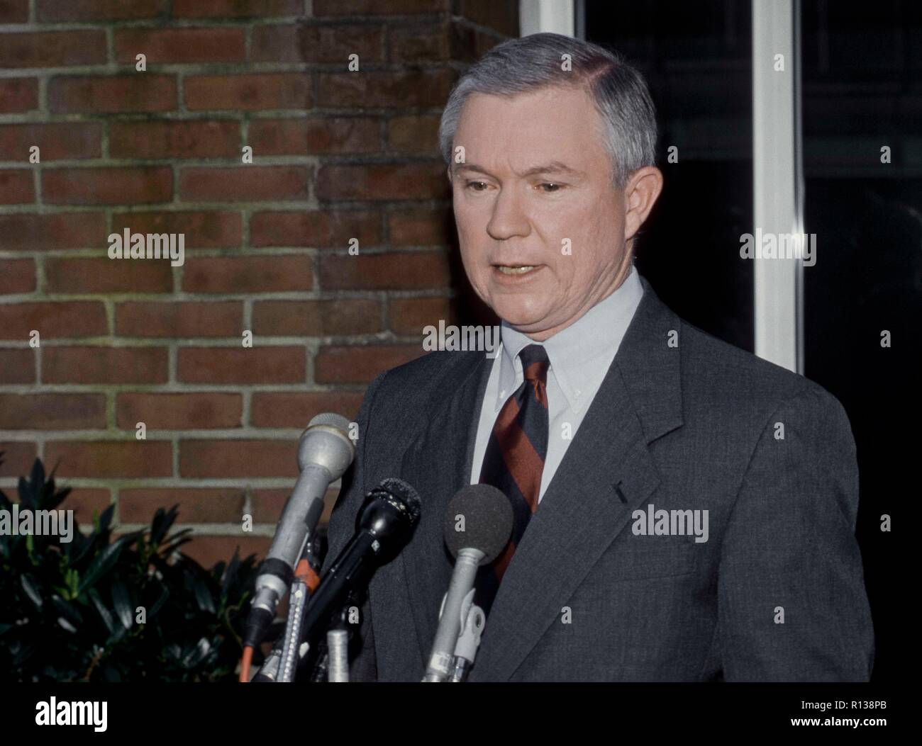 Washington, DC. March 29th, 1998 USA  Senator Jeff Sessions Republican of Alabama talks with reporters outside the CBS studios in Washington DC after his appearance on the Sunday Morning Talk 'Face The Nation'  Credit: Mark Reinstein/MediaPunch Stock Photo