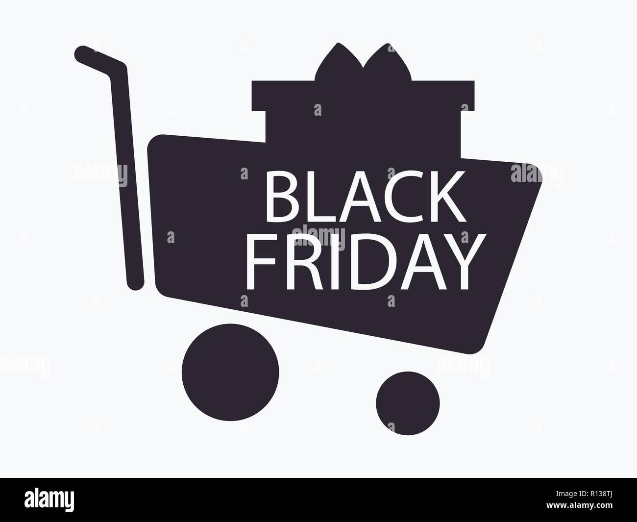 Black friday. Trolley and gift box. Shopping cart. Big discounts and sales. Vector illustration